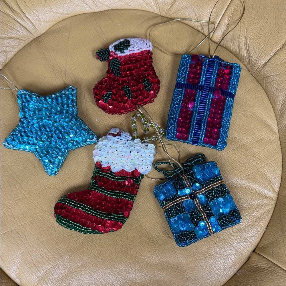 Festive Sequin Ornament Set - Red, Blue, Green
